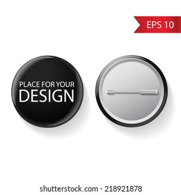 Blank vector black badge with place for your text. Both sides - face and back. Isolated on white background for design and branding. Vector 