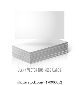 Blank vector business cards template isolated on white background with reflection. Pile of cards and one flat, for your design, branding etc.