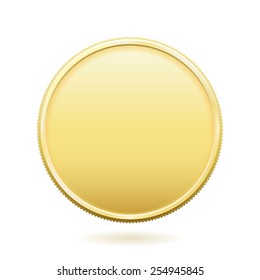 Blank vector gold coin with room for text. Isolated on white.