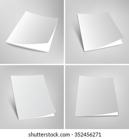 Blank vector illustration of magazines. Set of empty covers template. 3d book on gray background.
