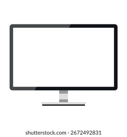 Ilustração vetorial em branco de um monitor de computador moderno com uma tela branca vazia e larga para modelos, apresentações e conceitos de tecnologia.