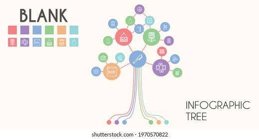 blank vector infographic tree. line icon style. blank related icons such as smartphone, glue, vest, advertising, billboard, pictures, picture, products, signs, towel, chat