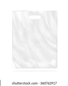 Blank vector plastic bag mock up isolated. Empty white polyethylene package mockup. Consumer pack ready for logo design or identity presentation. Commercial product food packet handle. Magazine market