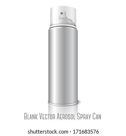 Blank vector realistic aerosol spray metal 3D bottle can with transparent cap isolated on white background with reflection. For design of the paint, graffiti, deodorant, foam, cosmetics etc.