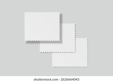 Blank vector realistic postage stamp mockups frames with perforated edges. Template suitable for presentation postcard, letter, label, coupon, boxes, stamp, sticker, envelopes, leaflets 
