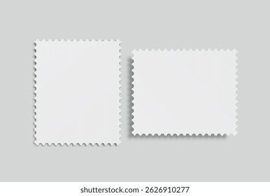 Blank vector realistic postage stamp mockups frames with perforated edges. Template suitable for presentation postcard, letter, label, coupon, boxes, stamp, sticker, envelopes, leaflets 
