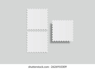 Blank vector realistic postage stamp mockups frames with perforated edges. Template suitable for presentation postcard, letter, label, coupon, boxes, stamp, sticker, envelopes, leaflets 
