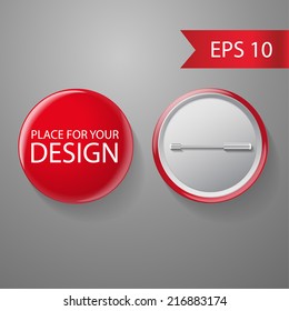 Blank vector red badge with place for your text. Both sides - face and back. Isolated on white background for design and branding. Vector