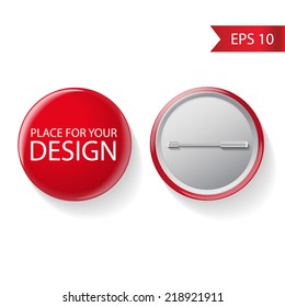 Blank vector red badge with place for your text. Both sides - face and back. Isolated on white background for design and branding. Vector 