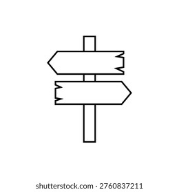 Blank Vector Sign Board Sketch. Wooden Signpost Line Art Illustration. Simple Directional Road Sign Drawing. rustic road sign for navigation, destination guide, hiking trail, and information