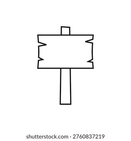 Blank Vector Sign Board Sketch. Wooden Signpost Line Art Illustration. Simple Directional Road Sign Drawing. rustic road sign for navigation, destination guide, hiking trail, and information