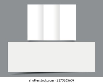 Blank Vector Tri Fold Mockup On Gray. Blank Flyer Tri Fold Mockup. Realistic Flyer, Booklet Mock Up On Gray Background. Vector Illustration.