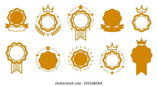 Blank vector vintage classic style badges set isolated, genuine guarantee stickers, geometric simple emblems or logos, round shaped icons for design project or product labels.