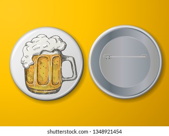 Blank vector white badge with beer mug. Both sides