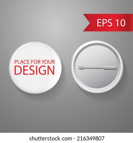 Blank vector white badge with place for your text. Both sides - face and back. Isolated on white background for design and branding. Vector 