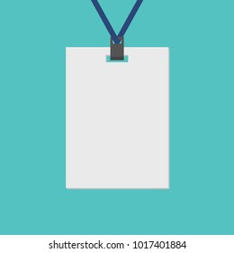 Blank vertical bagde with ribbon. Mockup, Vector illustration. Flat style