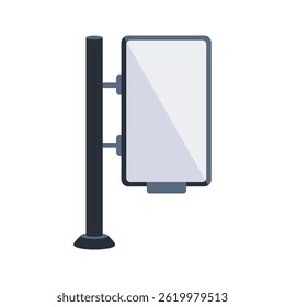 Cartel de Vertical en blanco de pie en un poste que muestra información publicitaria