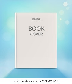 Blank vertical book cover, on a light blue backgraund. Vector illustration