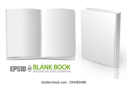 Blank vertical book  cover & blank open magazine template with pages. Vector illustration.