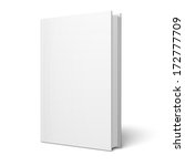 Blank vertical book cover template with pages in front side standing on white surface  Perspective view. Vector illustration.