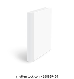 Blank vertical book cover template standing on white surface  Perspective view. Vector illustration.