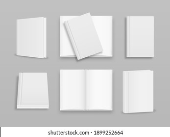 Blank vertical book cover template with pages in front. Cover brochure mockup, white soft surface, catalog magazine tutorial. Blank magazine cover, book, booklet, brochure. Vector illustration.