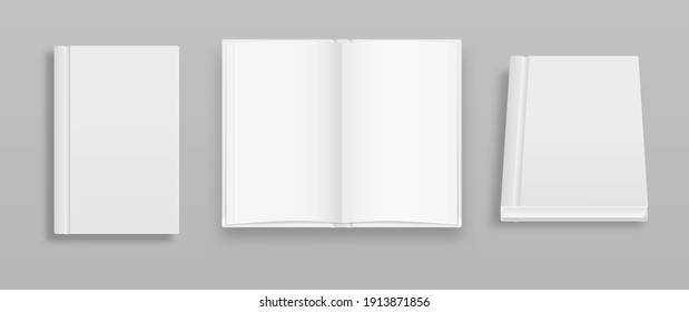 Blank vertical book cover template with pages in front. Blank magazine cover, book, booklet, brochure. Cover brochure mockup, white soft surface, catalog magazine tutorial. Vector illustration.