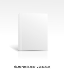 Blank vertical book cover template standing on white surface  Vector illustration.