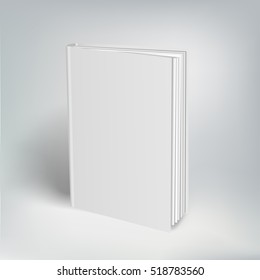 Blank vertical book cover template with pages in front side standing on white surface Perspective view. Vector illustration.