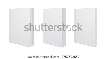 Blank vertical book cover. Thin, thick book mockup, isolated on white background.