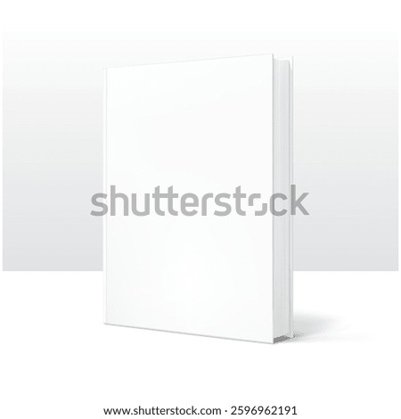 Blank vertical book template, white book hard cover back view mock up with empty background