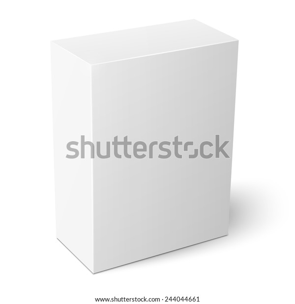Blank vertical cardboard box template standing on white background
