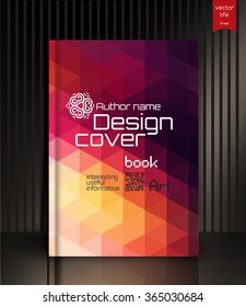 Blank vertical hardcover book template with red bookmark standing on gray surface. Vector illustration.
