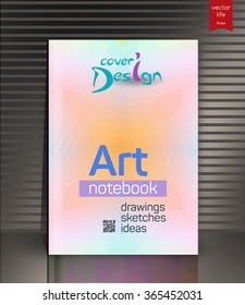 Blank vertical hardcover book template with red bookmark standing on gray surface. Vector illustration.
