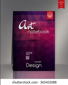 Blank vertical hardcover book template with red bookmark standing on gray surface. Vector illustration.