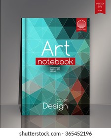 Blank vertical hardcover book template with red bookmark standing on gray surface. Vector illustration.