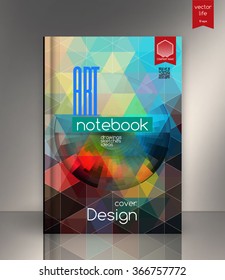Blank vertical hardcover book template with red bookmark standing on gray surface. Vector illustration.