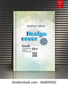 Blank vertical hardcover book template with red bookmark standing on gray surface. Vector illustration.