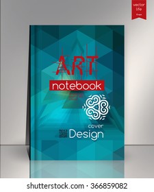 Blank vertical hardcover book template with red bookmark standing on gray surface. Vector illustration.