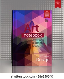 Blank vertical hardcover book template with red bookmark standing on gray surface. Vector illustration.