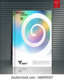 Blank vertical hardcover book template with red bookmark standing on gray surface. Vector illustration.