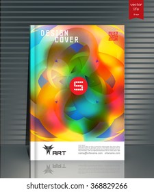 Blank vertical hardcover book template with red bookmark standing on gray surface. Vector illustration.