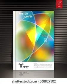 Blank vertical hardcover book template with red bookmark standing on gray surface. Vector illustration.