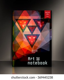Blank vertical hardcover book template with red bookmark standing on gray surface. Vector illustration.