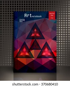 Blank vertical hardcover book template with red bookmark standing on gray surface. Vector illustration.