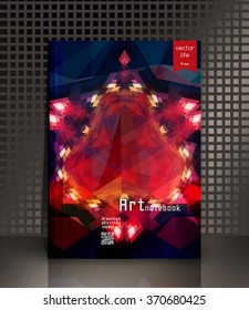 Blank vertical hardcover book template with red bookmark standing on gray surface. Vector illustration.