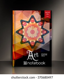 Blank vertical hardcover book template with red bookmark standing on gray surface. Vector illustration.