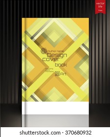 Blank vertical hardcover book template with red bookmark standing on gray surface. Vector illustration. Material design template