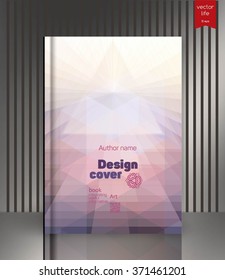 Blank vertical hardcover book template with red bookmark standing on gray surface. Vector illustration.