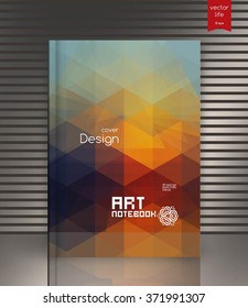 Blank vertical hardcover book template with red bookmark standing on gray surface. Vector illustration.